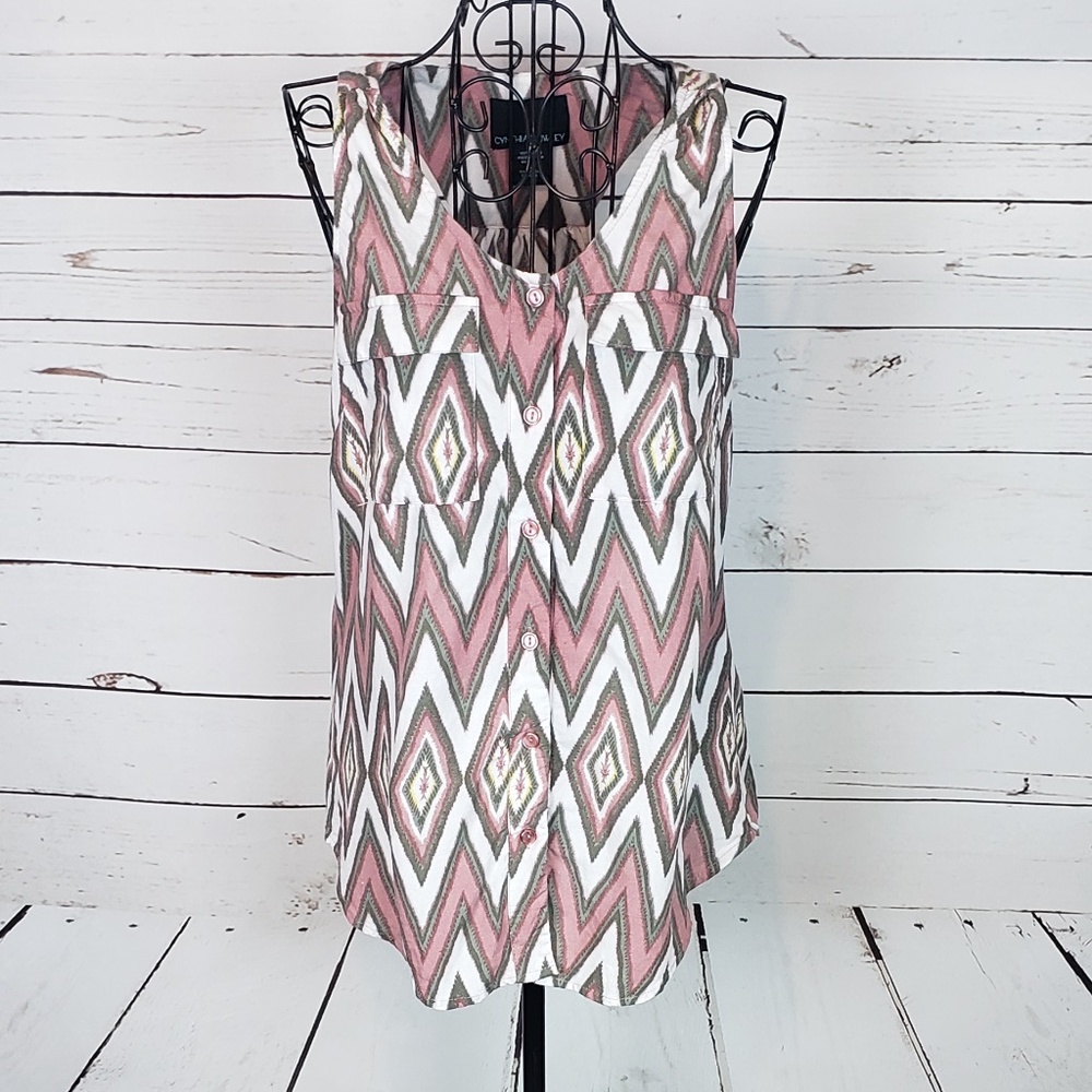Cynthia Rowley Button Down Chevron Racerback Top